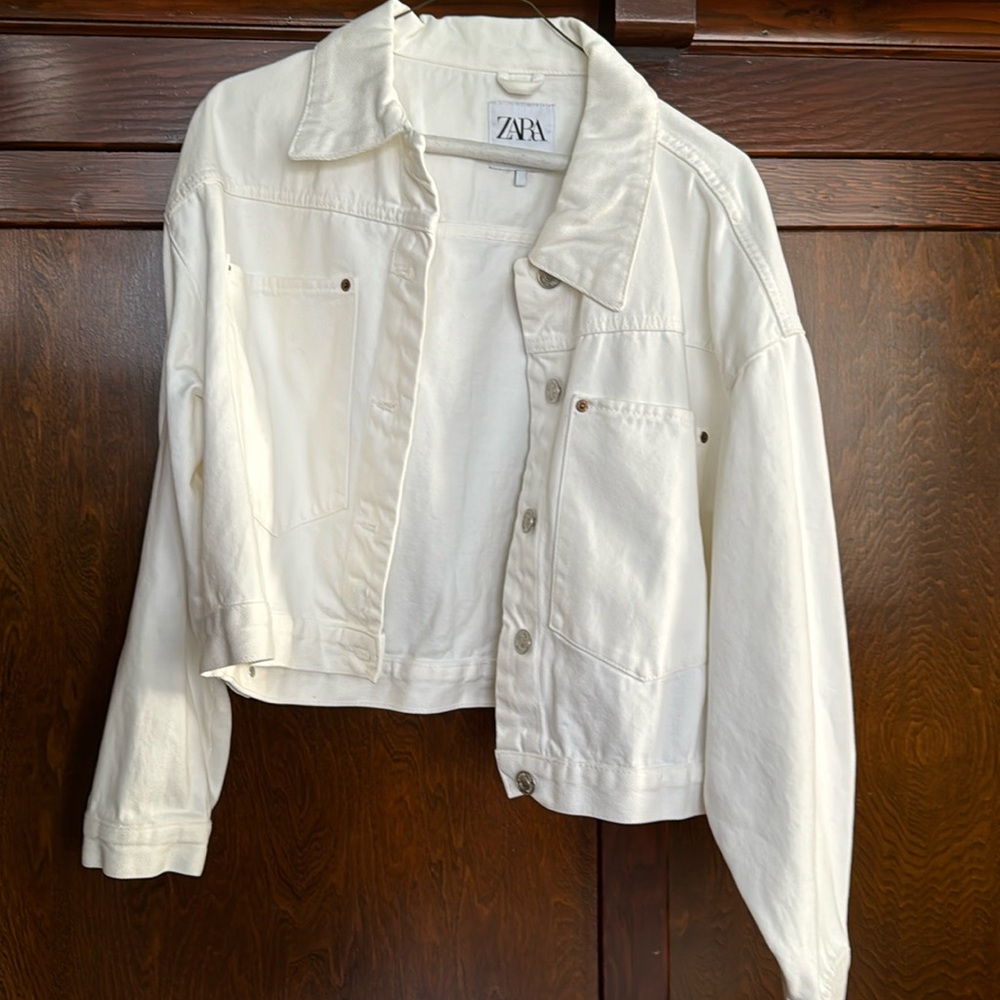 Zara cropped white jean jacket